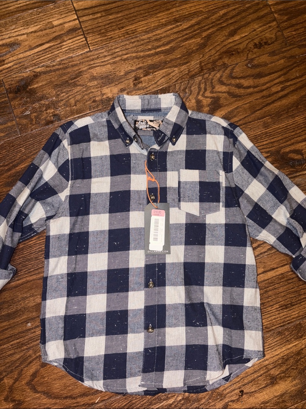 First Wave Boys Navy and White Buffalo Check Button-Down Shirt